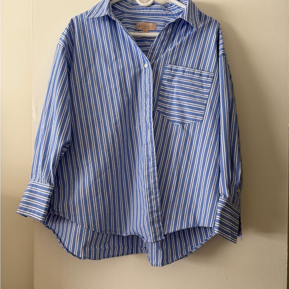 Philosophy Blue and White Striped  Shirt